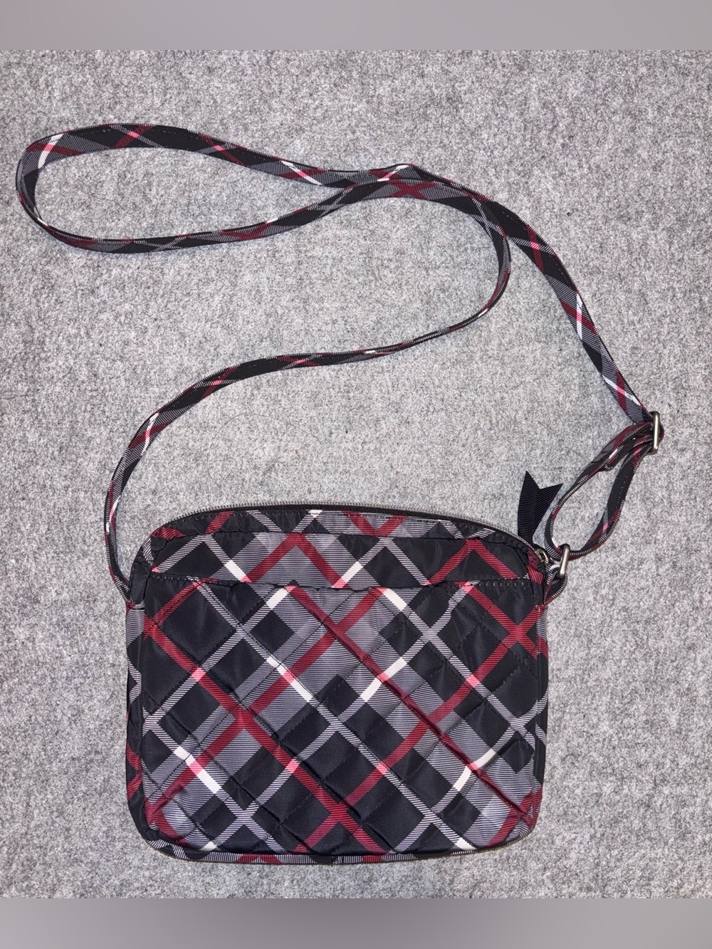 Vera Bradley Quilted Plaid Crossbody Messenger Bag in Black and Red
